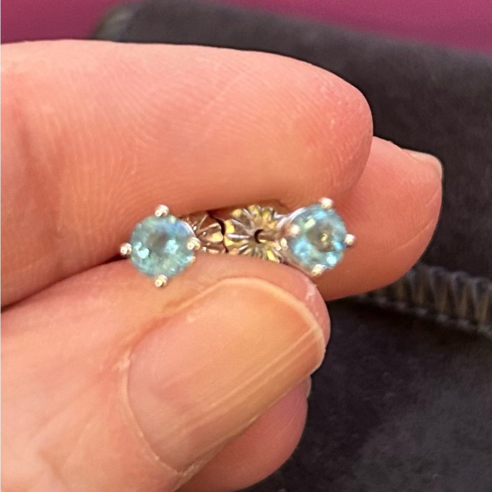 Zales 10k white gold blue topaz earrings - Picture 3 of 4